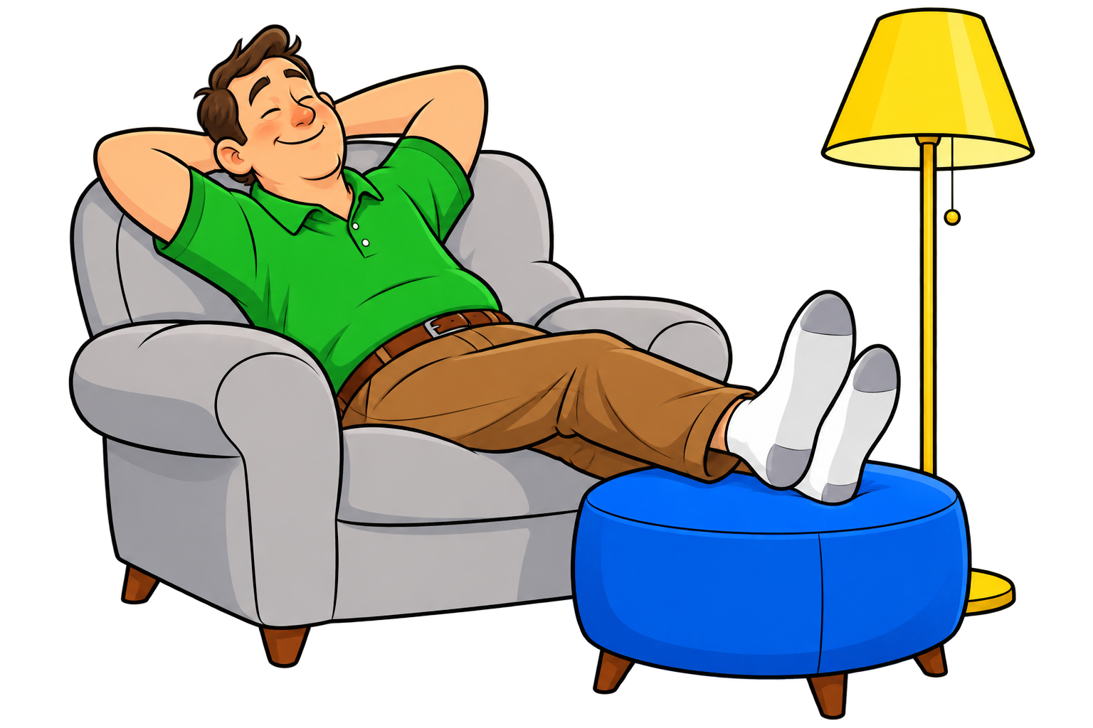 A relaxed suburban dad reclining in an armchair